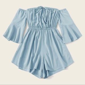 Bardot Knot Front Flounce Sleeve Chiffon Romper